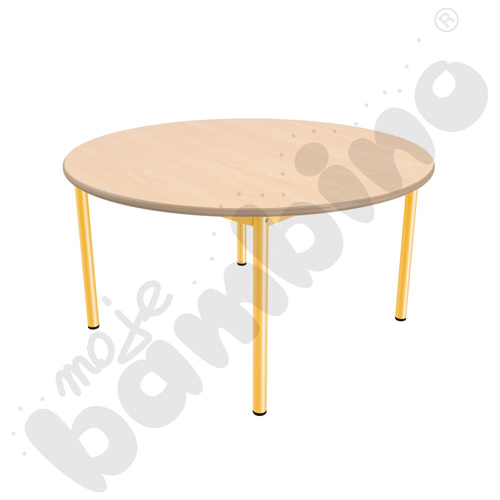 Stół Mila okrągły 120 cm, rozm. 4, blat klon, stelaż musztardowy