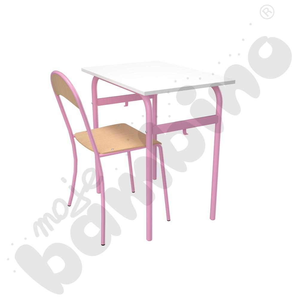 Stół Daniel 1-os. biały z krzesłem P, rozm. 6, różowe