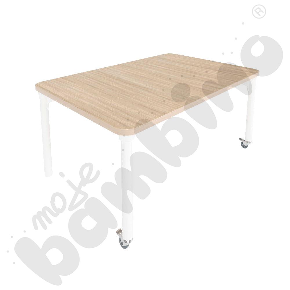 Stół Marcus 120 x 120 cm, rozm. 2, nogi drewniane białe z 2 kółkami, blat HPL klon, obrzeże ABS