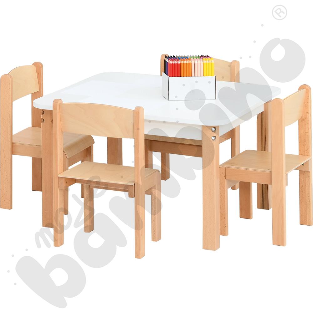 Stół kwadratowy biały z 4 krzesłami Filipek bukowymi, rozm. 3