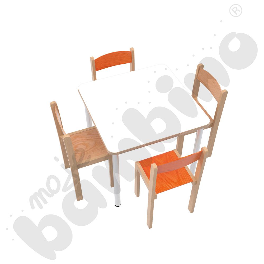 Stół Mila 70 x 70 biały HPL z 4 krzesłami Filipek mix kolorów, rozm. 4