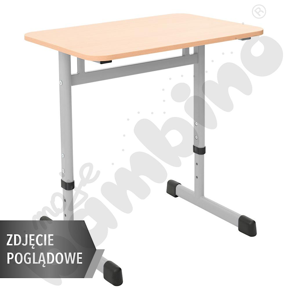 Stół IN-T 70x50 rozm. 3–7, 1os., stelaż niebieski, blat HPL biały, obrzeże drewniane, narożniki proste