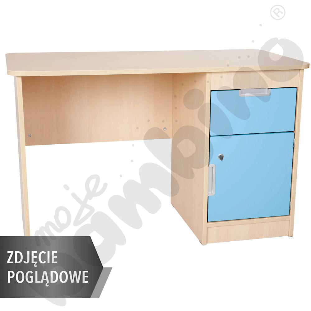 Quadro - biurko z szufladą i szafką 90, cichy domyk  - błękitne, w białej skrzyni