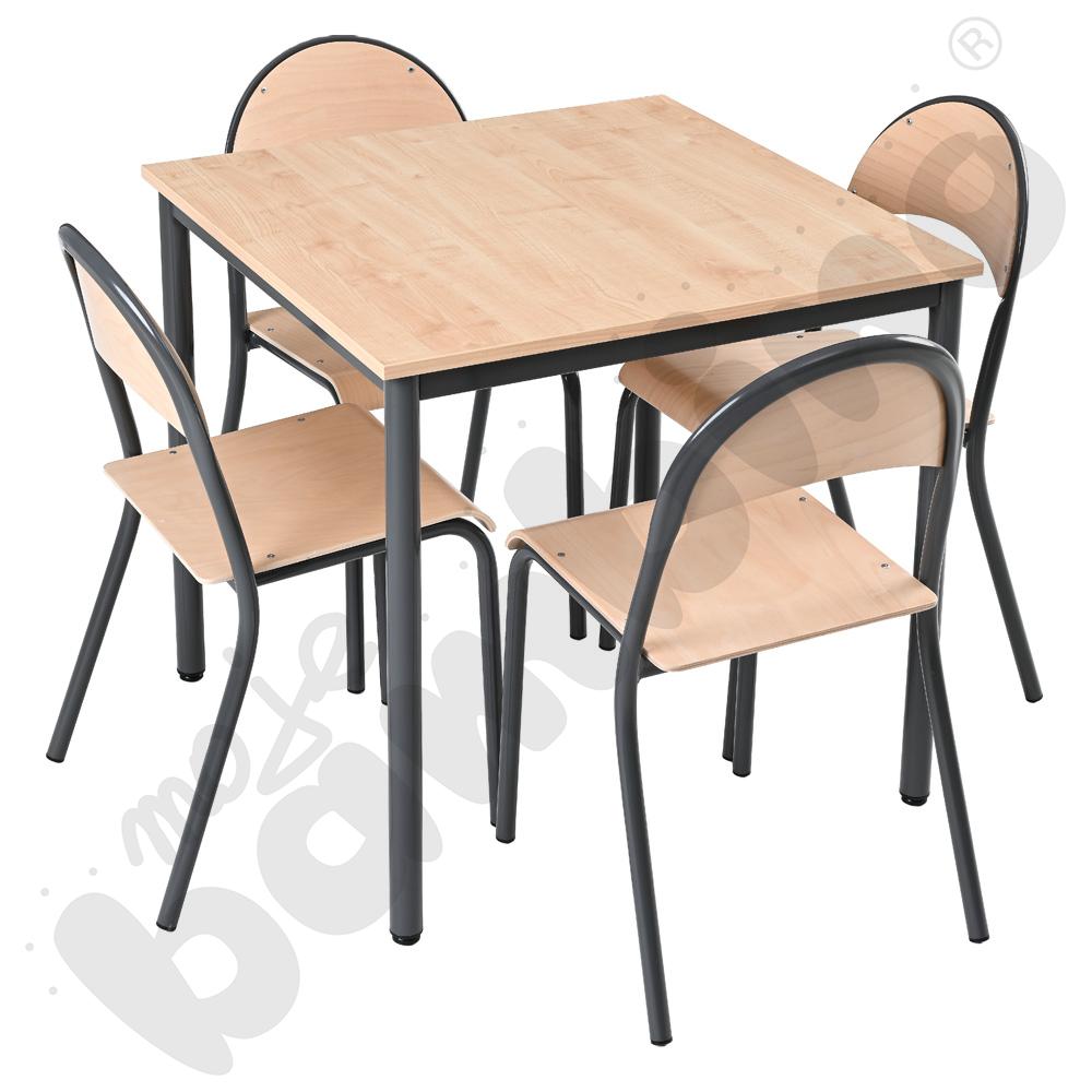 Stół Mila 80x80, klon 375 z krzesłami P, rozm. 6, antracytowe