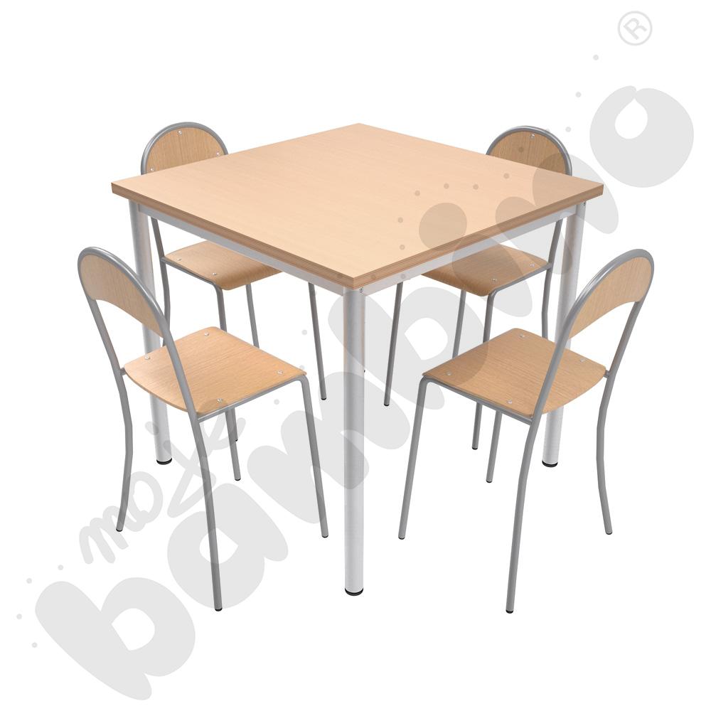 Stół Mila 80 x 80 klon z 4 krzesłami P aluminium, rozm. 5