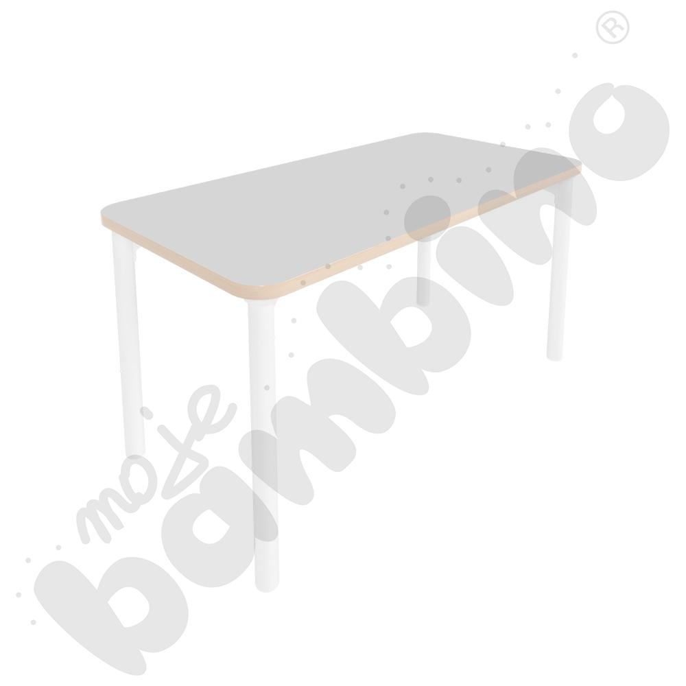 Stół Marcus prostokątny 60 x 120 rozm. 4, stelaż drewniany biały, stopka drewniana, blat szary, narożniki zaokrąglone