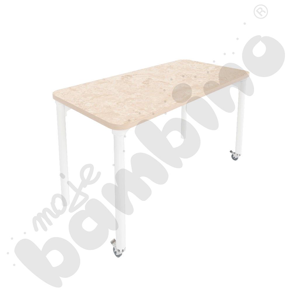 Stół Marcus 120 x 60 cm, rozm. 5, nogi drewniane białe z 2 kółkami, blat cichy beżowy, obrzeże ABS