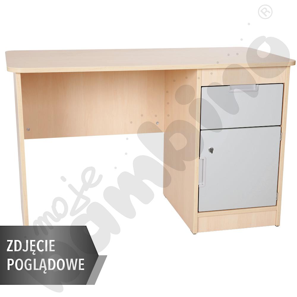 Quadro - biurko z szufladą i szafką 90, cichy domyk  - szare, w białej skrzyni