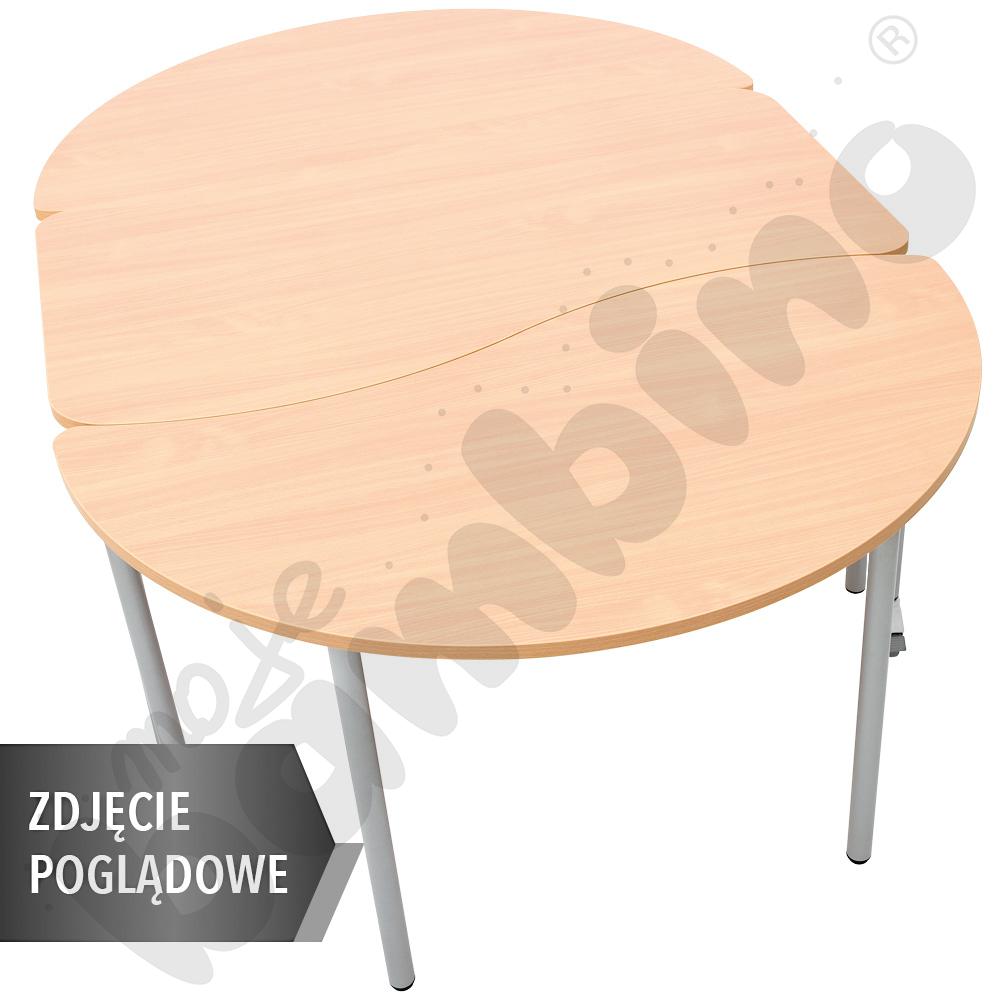 Stół Mila półokrągły z falą 140x70, blat HPL niebieski, narożniki zaokrąglone, rozm. 3 z dwoma kółkami