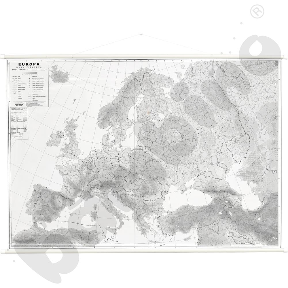 Europa - dwustronna mapa fizyczna/konturowa, 190 x 140 cm 