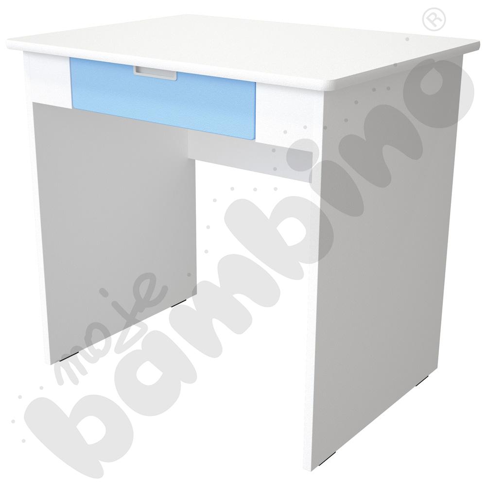 Quadro - biurko z szeroką szufladą - błękitne, w białej skrzyni