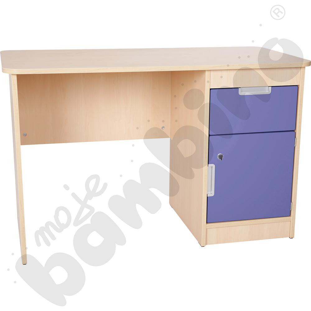 Quadro - biurko z szufladą i szafką 90, cichy domyk  - niebieskie, w klonowej skrzyni