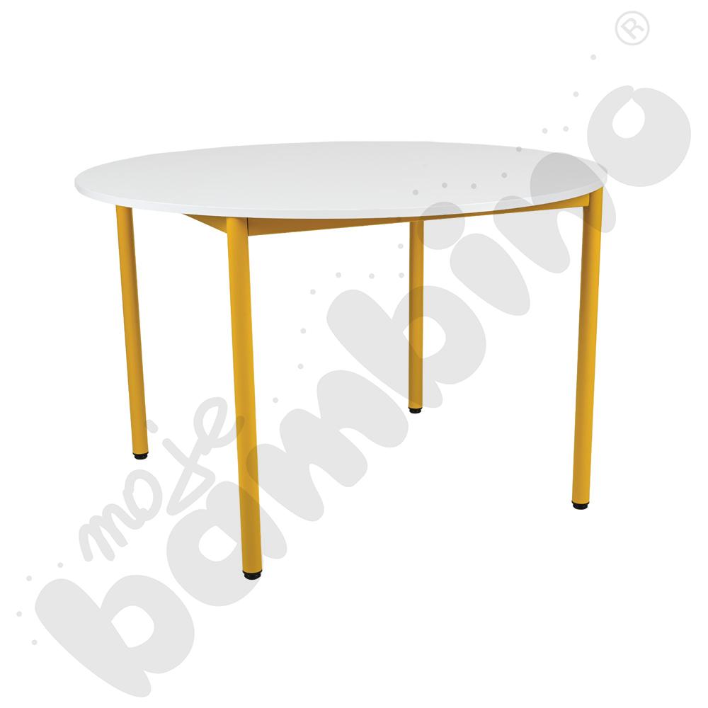 Stół Mila okrągły 120 cm, rozm. 6, blat biały, stelaż musztardowy