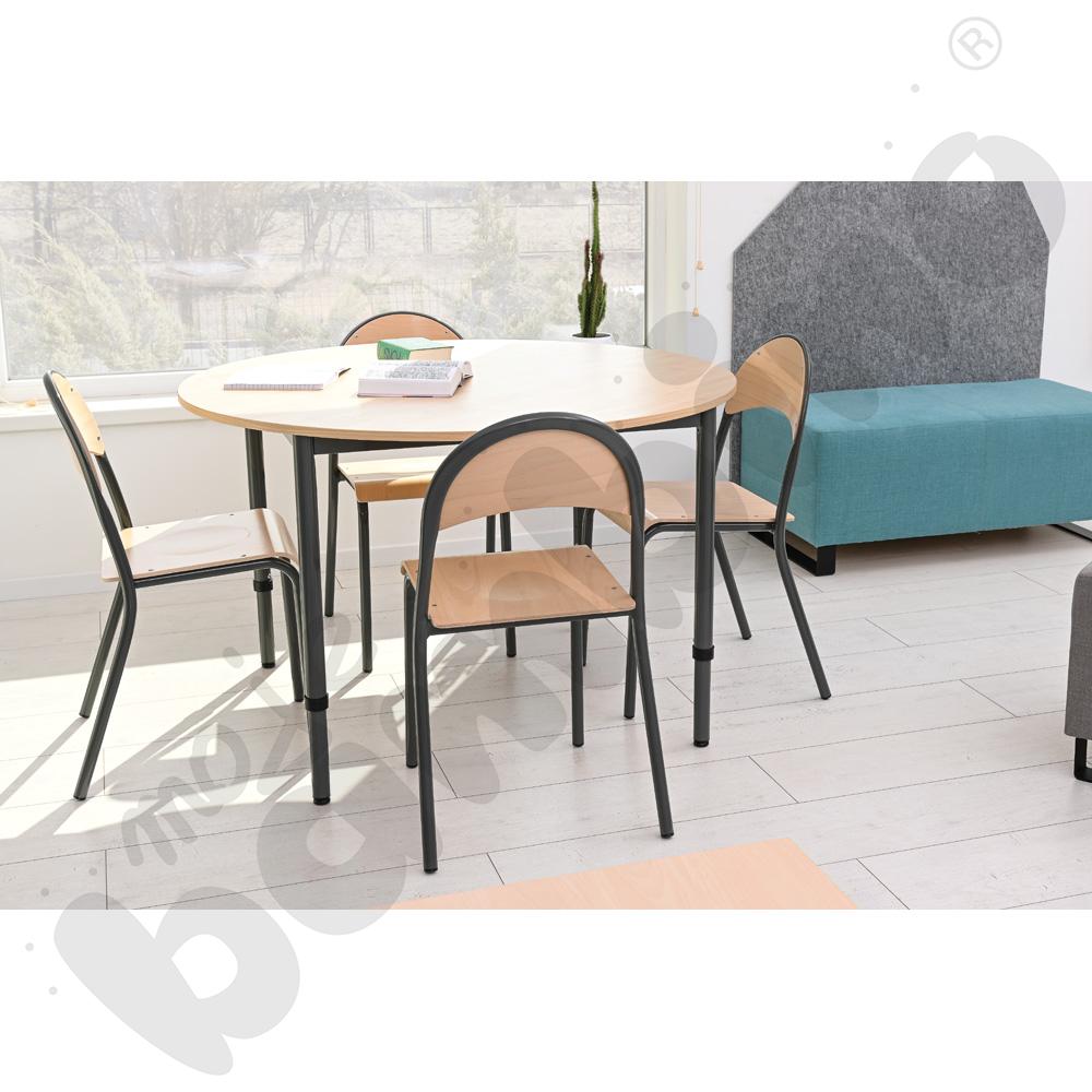 Stół Mila okrągły 120 cm, z reg. wys. 3-6, blat klon jasny, stelaż antracytowy