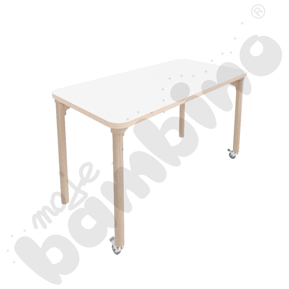 Stół Marcus 120 x 60 cm, rozm. 5, nogi drewniane brzozowe z 2 kółkami, blat biały, obrzeże ABS