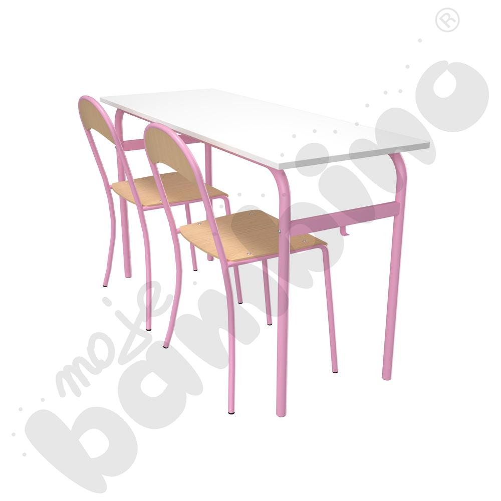 Stół Daniel 2-os. biały z krzesłami P, rozm. 6, różowe