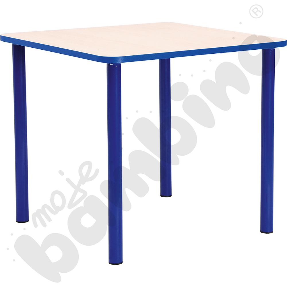 Stół Bambino kwadratowy wys. 58 cm z niebieskim obrzeżem