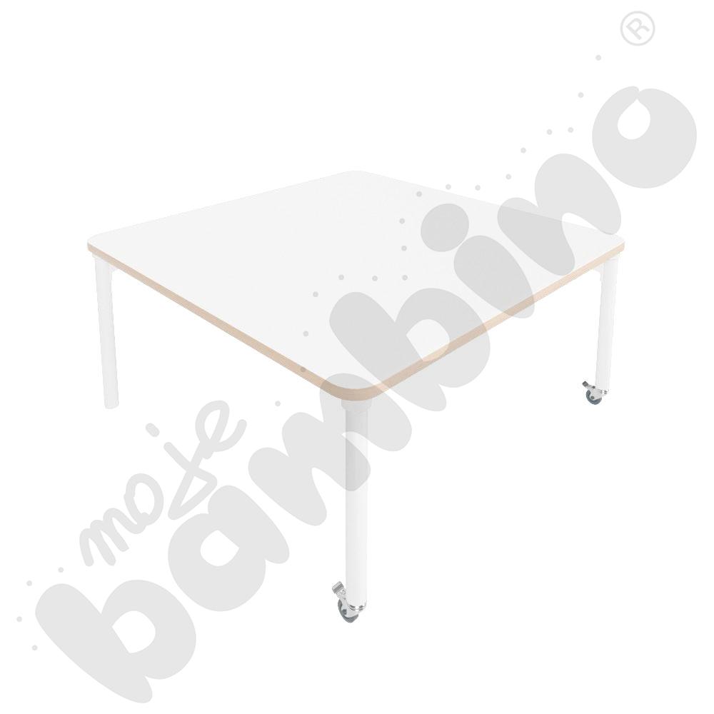 Stół Marcus 120 x 120 cm, rozm. 3, nogi drewniane białe z 2 kółkami, blat biały, obrzeże ABS