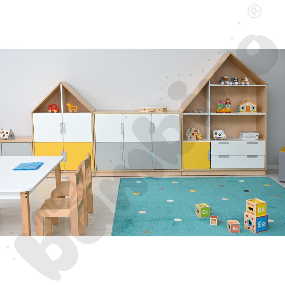 Quadro - szafka-domek z 3 półkami i na 4 szerokie szuflady, skrzynia klon jasny Quadro - szafka-domek z 3 półkami i na 4 szerokie szuflady, skrzynia klon jasny