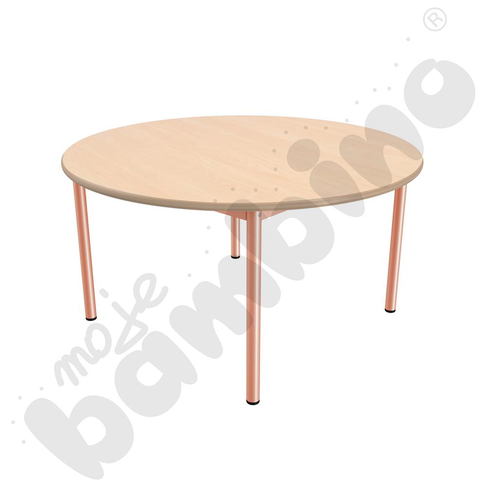 Stół Mila okrągły 120 cm, rozm. 4, blat klon, stelaż łososiowy
