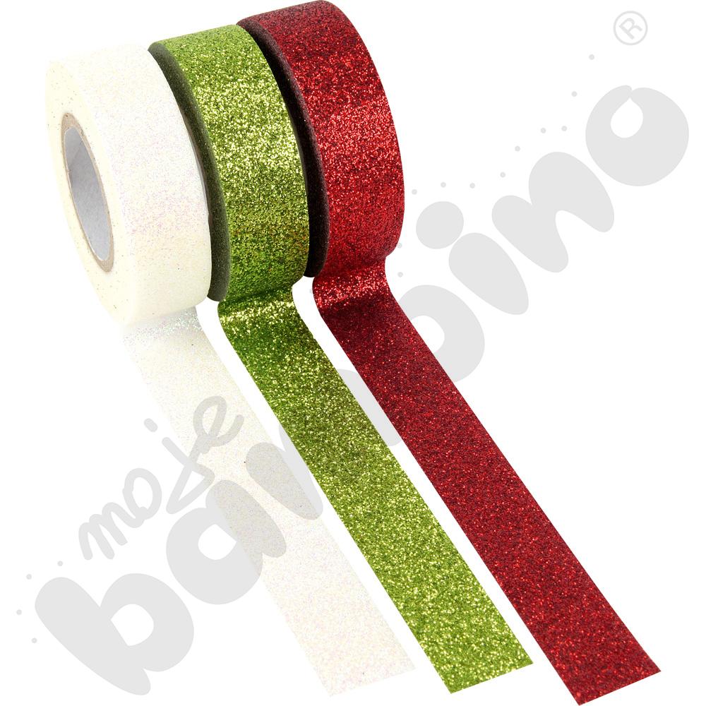 Taśmy brokatowe samoprzylepne (biała, zielona, czerwona)