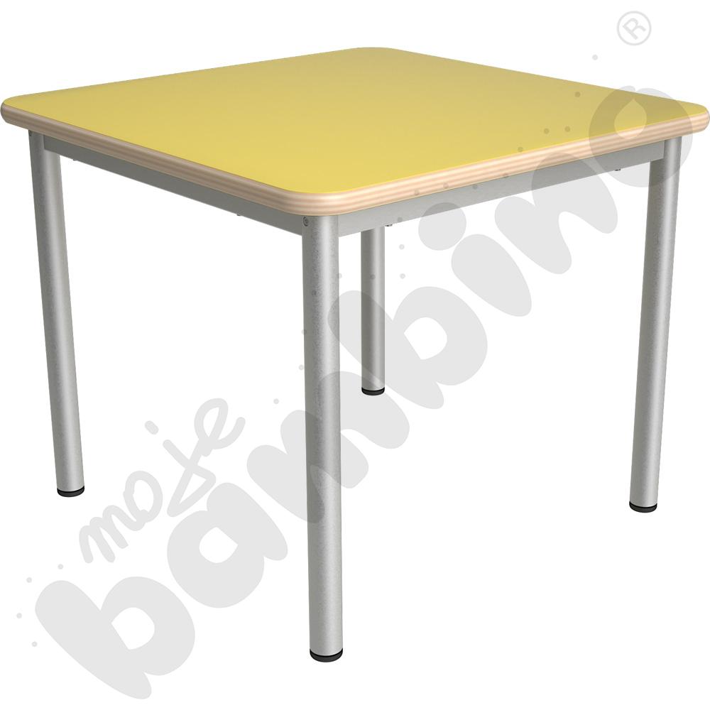 Stół Mila kwadratowy 70x70, HPL - żółty, zaokrąglony, rozm. 3
