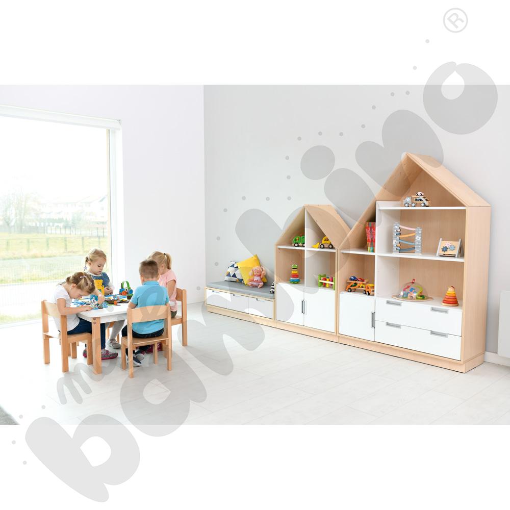 Quadro - szafka-domek z 3 półkami i na 4 szerokie szuflady, skrzynia klon jasny Quadro - szafka-domek z 3 półkami i na 4 szerokie szuflady, skrzynia klon jasny