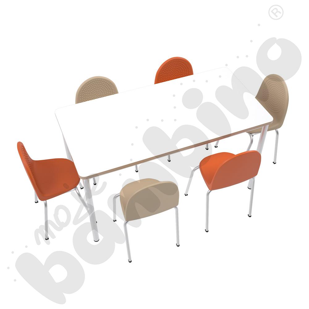 Stół Mila 140 x 70 biały HPL z 6 krzesłami Amigo mix kolorów, rozm. 6