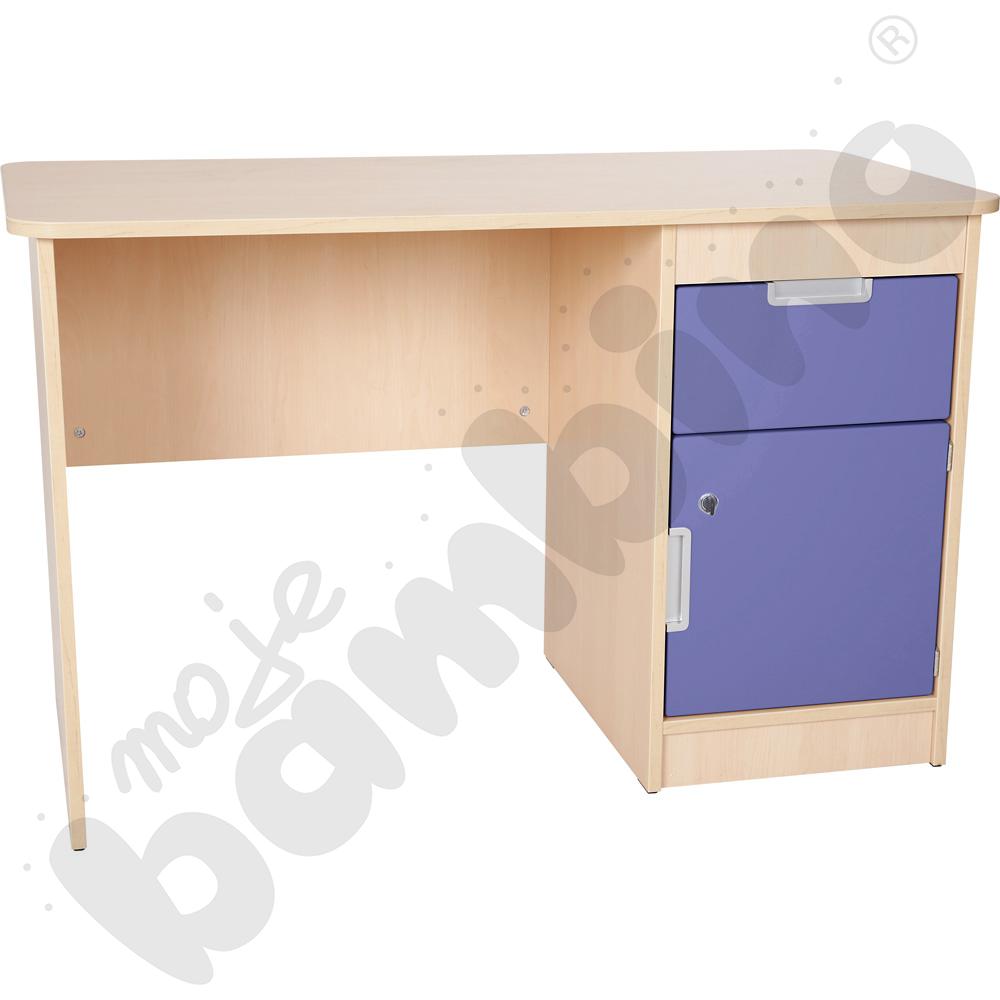 Quadro - biurko z szafką i 1 szufladą  - niebieskie, w klonowej skrzyni