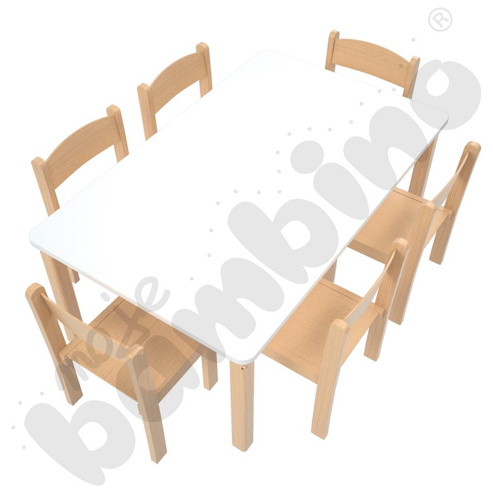 Stół prostokątny biały z 6 krzesłami Filipek bukowymi, rozm. 1