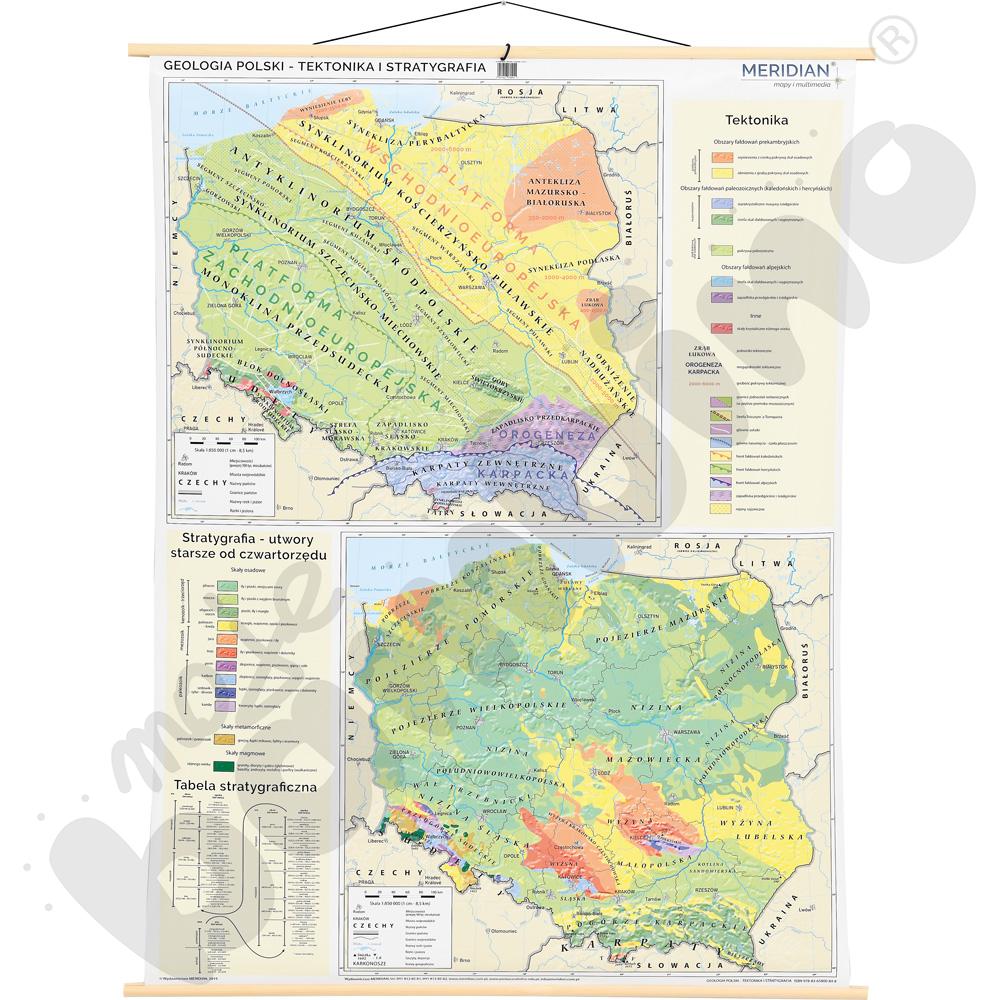 Polska - mapa geologiczna - tektonika i stratygrafia, 160 x 120 cm