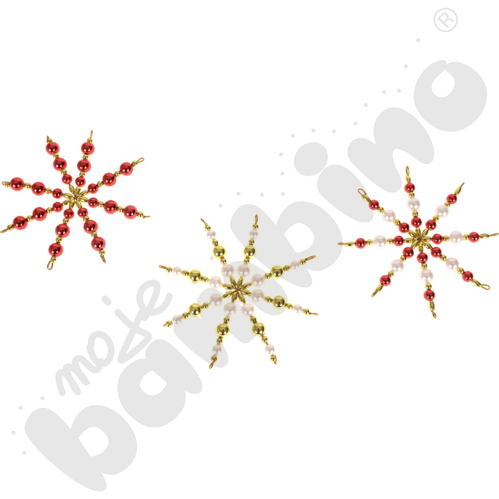 Gwiazdy z koralików czerwono-złote, 5 szt.