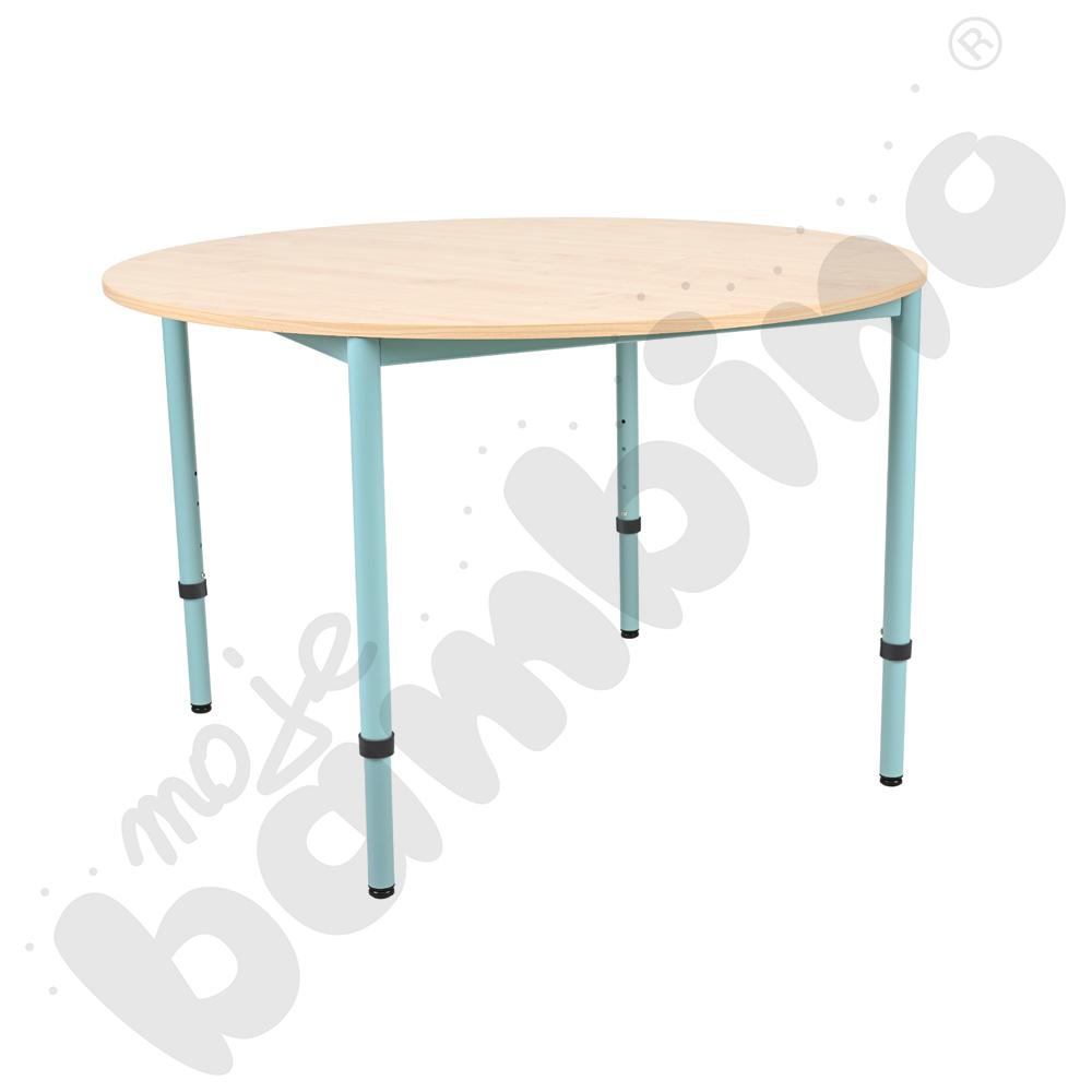 Stół Mila okrągły 120 cm, z reg. wys. 3-6, blat klon jasny, stelaż turkusowy