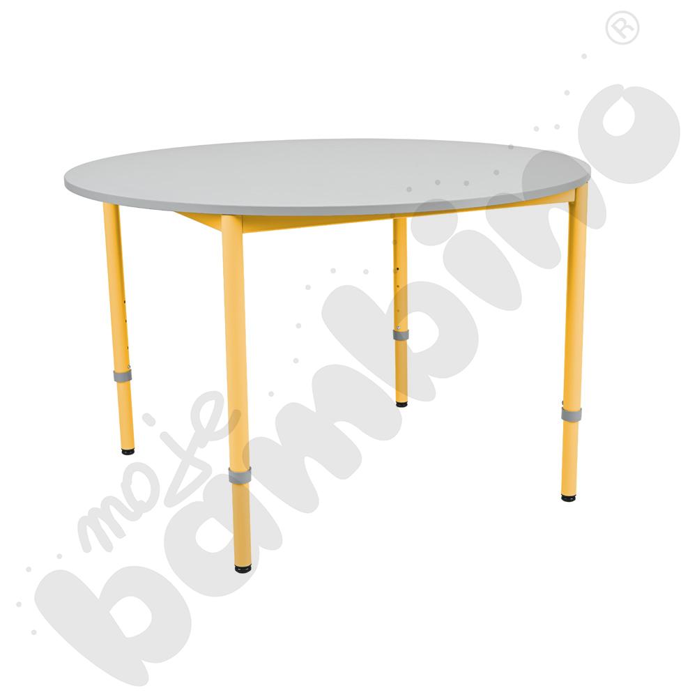 Stół Mila okrągły 120 cm, z reg. wys. 1-4, blat szary, stelaż musztardowy