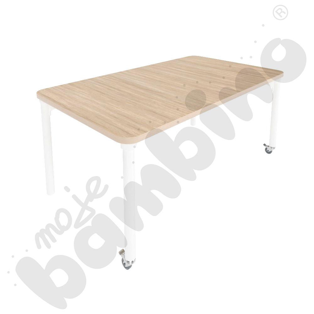 Stół Marcus 140 x 80 cm, rozm. 1, nogi drewniane białe z 2 kółkami, blat HPL klon, obrzeże ABS