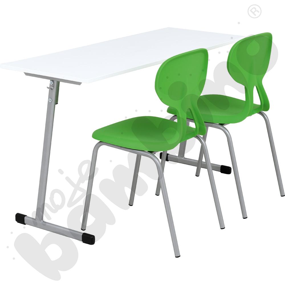 Stół T 2 os. z białym blatem z krzesłami Colores zielonymi, rozm. 6        