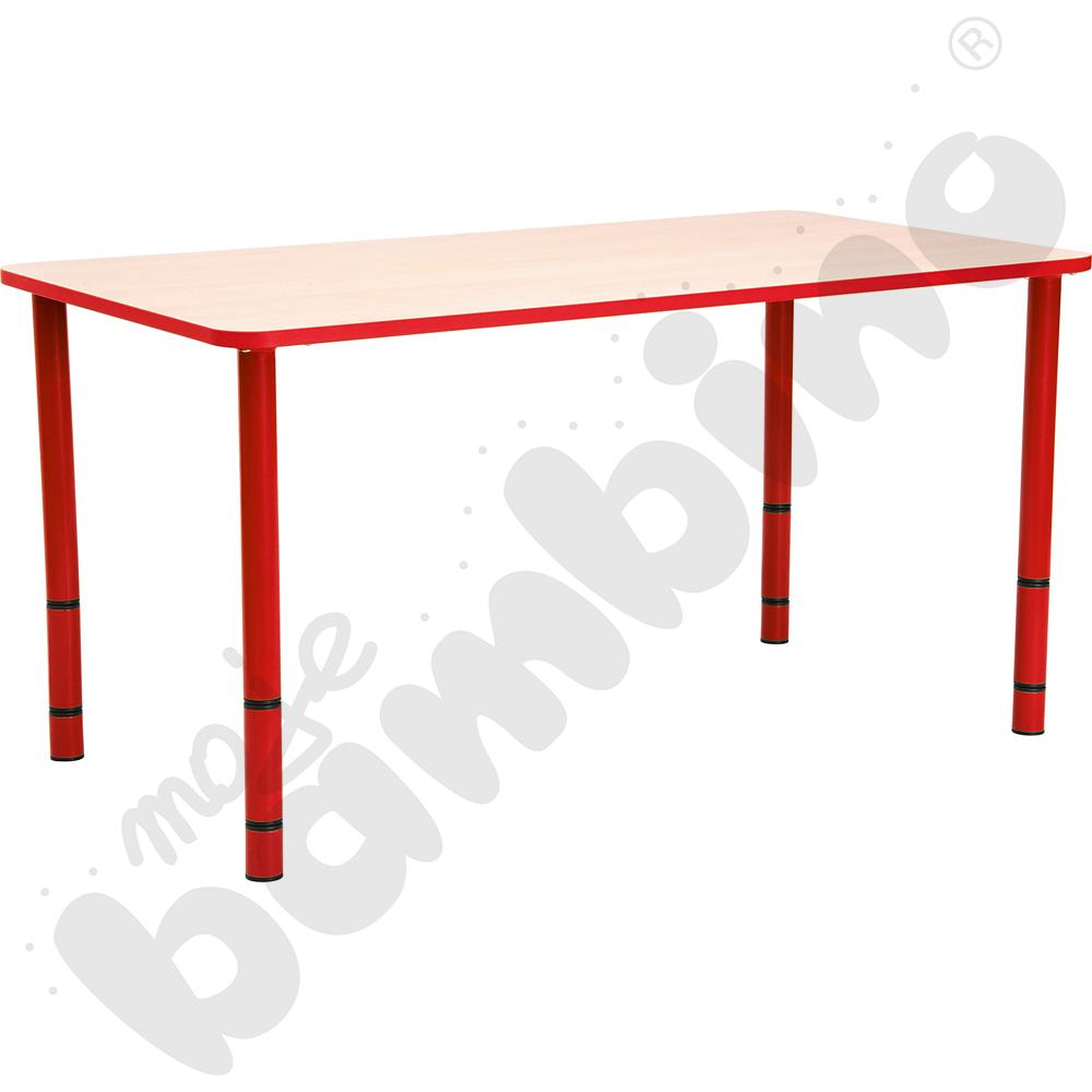 Stół Bambino prostokątny z czerwonym obrzeżem z regulowanymi nogami