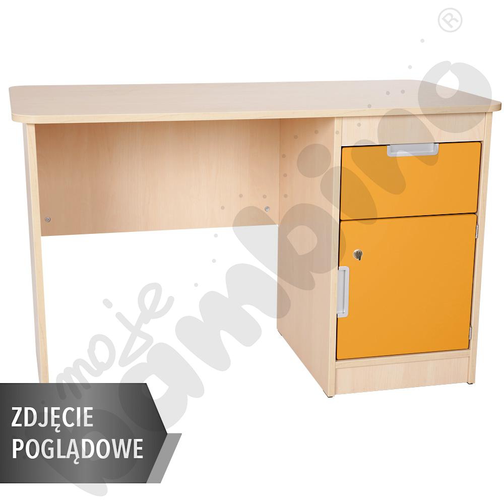 Quadro - biurko z szufladą i szafką 90, cichy domyk  - pomarańczowe, w białej skrzyni