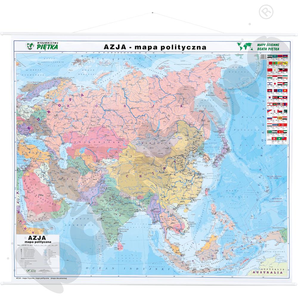 Azja - dwustronna mapa fizyczna/polityczna, 160 x 140 cm