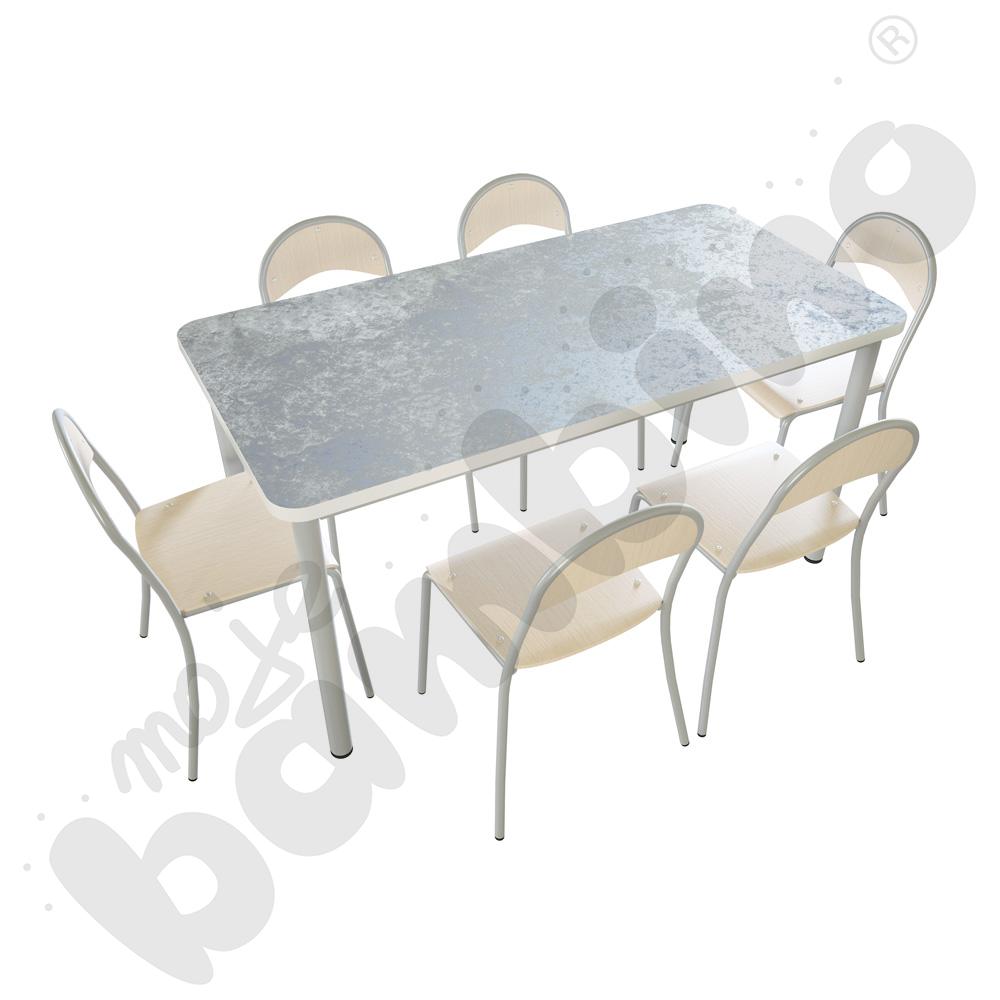 Cichy stół 140 x 70 szary z 6 krzesłami P aluminium, rozm. 3