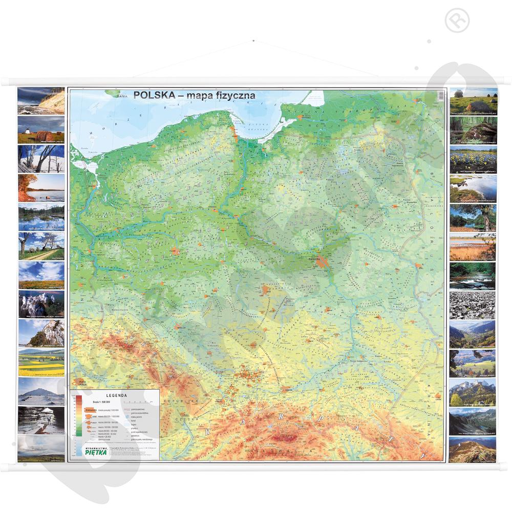 Polska - mapa fizyczna, 173 x 140 cm