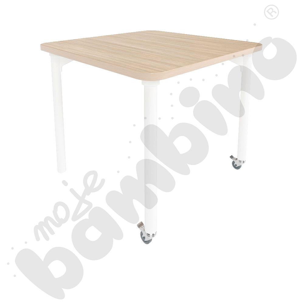 Stół Marcus 140 x 80 cm, rozm. 4, nogi drewniane białe z 2 kółkami, blat HPL klon, obrzeże ABS