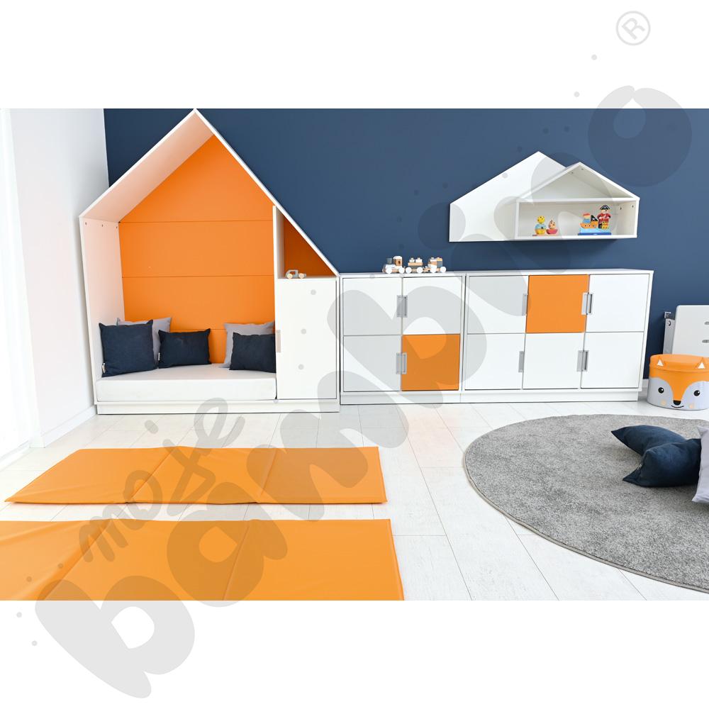 Quadro - szafka-domek z 2 półkami, skrzynia biała, pomarańczowa