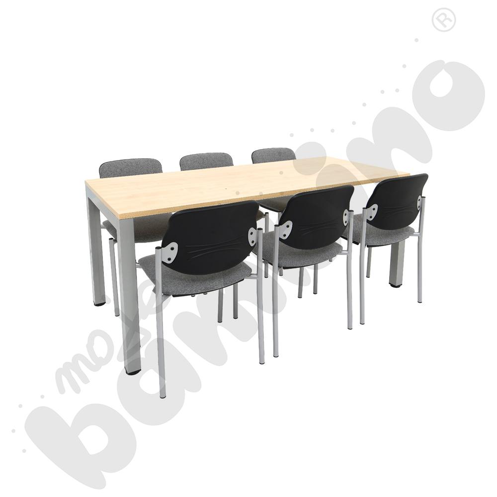 Stół Kvadra klon z 6 krzesłami STYL jasnoszarymi