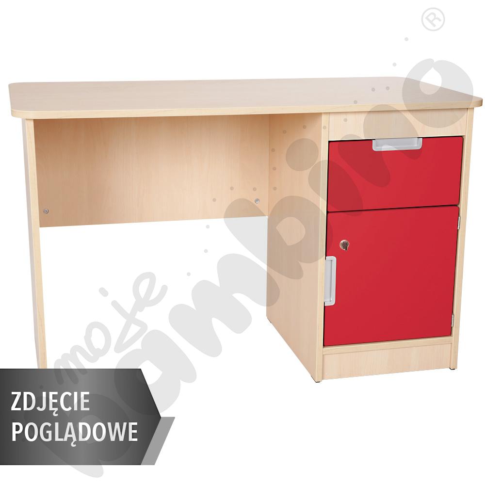 Quadro - biurko z szufladą i szafką 90, cichy domyk  - czerwone, w białej skrzyni