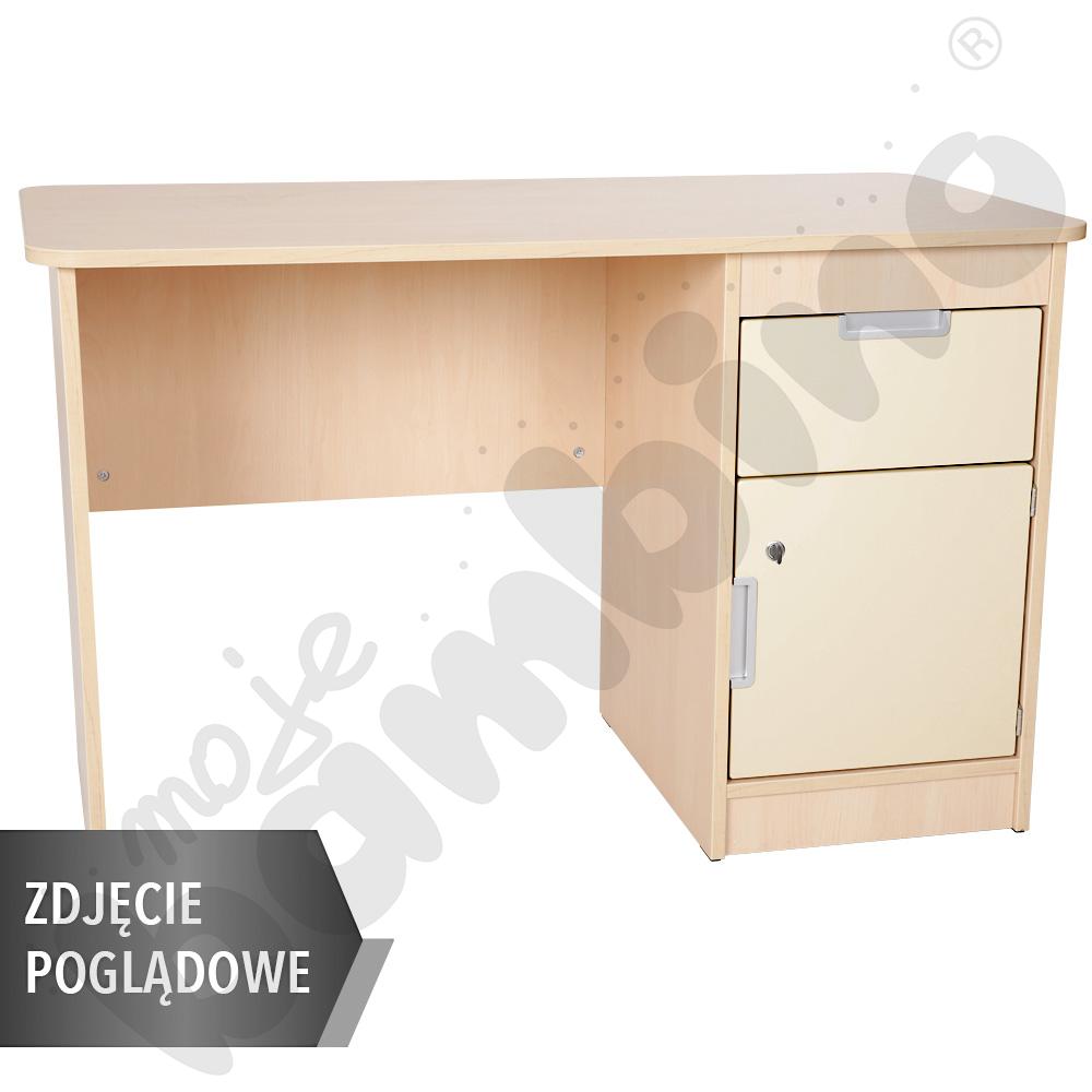 Quadro - biurko z szufladą i szafką 90, cichy domyk  - beżowe, w białej skrzyni