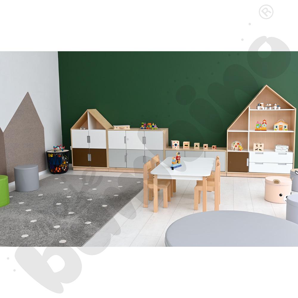 Quadro - szafka-domek z 3 półkami i na 4 szerokie szuflady, skrzynia klon jasny Quadro - szafka-domek z 3 półkami i na 4 szerokie szuflady, skrzynia klon jasny