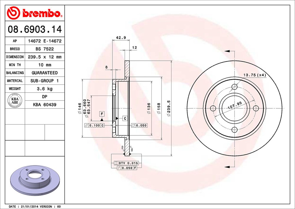 Tarcza hamulcowa BREMBO 08.6903.14