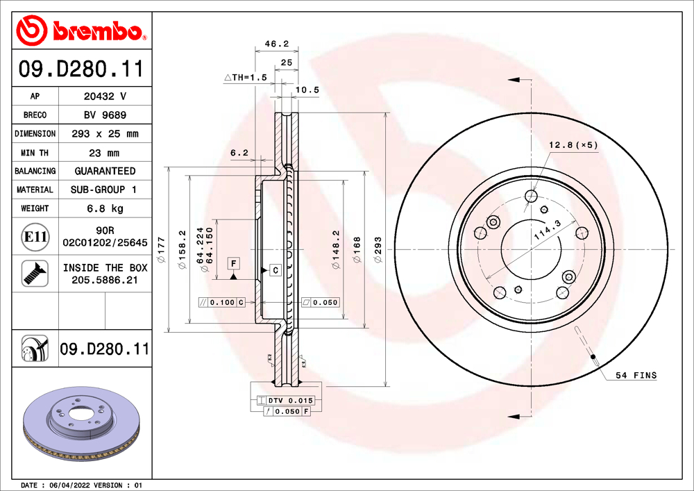 Tarcza hamulcowa BREMBO 09.D280.11