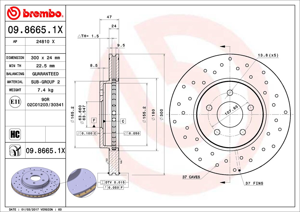 Tarcza hamulcowa BREMBO 09.8665.1X